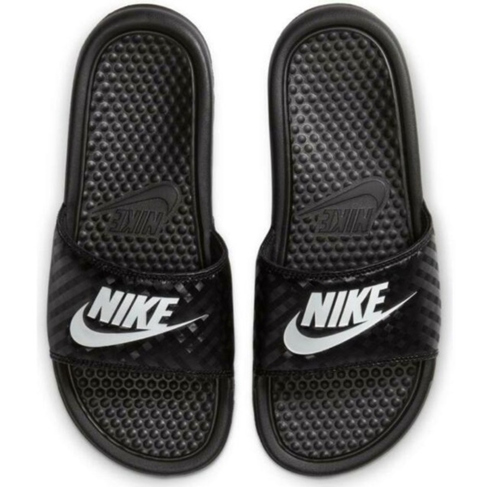 Nike Benassi JDI Slides Black and White Sandals Sport Flip Flops Swim Pool